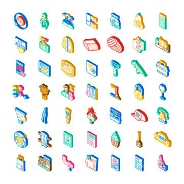 Variety of isometric icons representing different concepts Stock Illustration