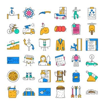 Variety of items and objects line icons collection Stock Illustration