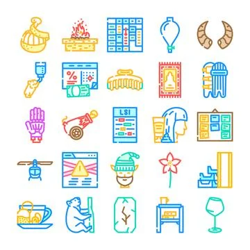 Variety of items and objects vector icons set Stock Illustration