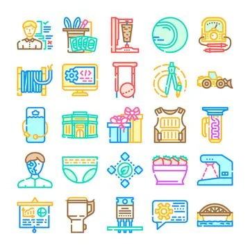Variety of linear style technology and engineering icons Stock Illustration