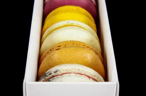 Variety of macaroons in a box Stock Photos