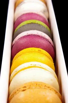Variety of macaroons in a box Stock Photos