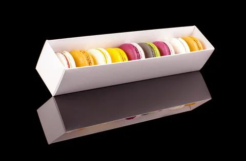 Variety of macaroons in a box Stock Photos