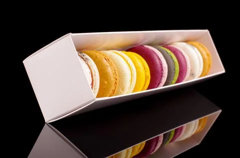 Variety of macaroons in a box Stock Photos