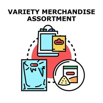 Variety merchandise assortment concept vector illustration Stock Illustration