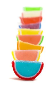 A Variety of Multicolored Candy Fruit Slice Isolated on a White Background Stock Photos