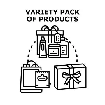 Variety pack of diverse goods and retail products Illustrazione stock