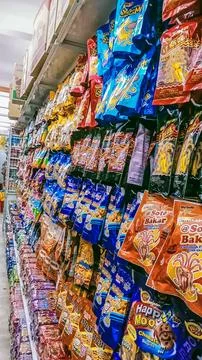 A variety of packaged snacks Stock Photos