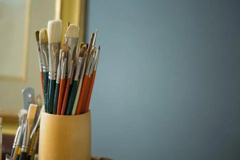 Variety of paint brush, copyspace 스톡 사진