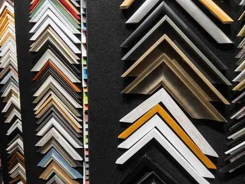 Variety of Picture Frames Displayed in Store Stock Photos
