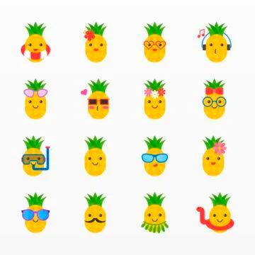 Variety of pineapple icon set Stock Illustration