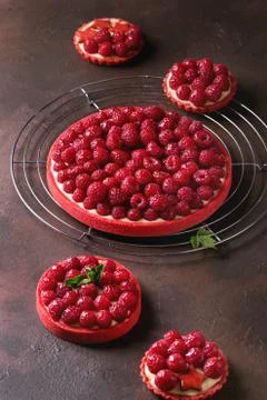 Variety of raspberry tarts Stock Photos