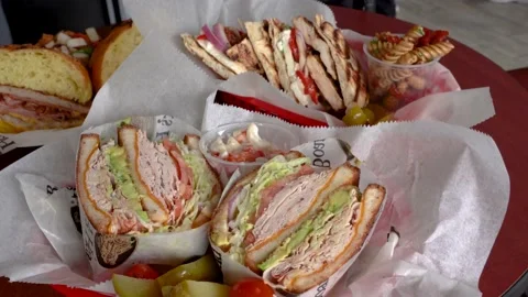 Variety sandwich on a table Stock Footage 131919576