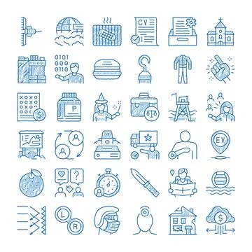 Variety set of hand drawn doodle icons Ilustración de archivo