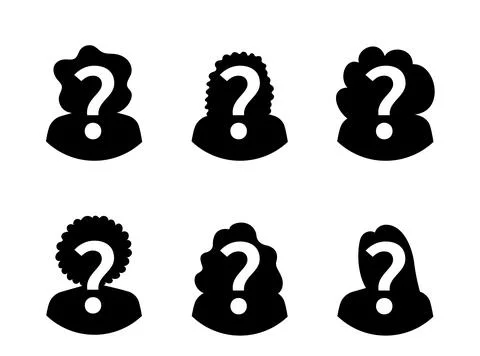Variety of silhouetted question marks representing unknown characters in cr.. Иллюстрация