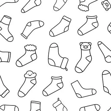 Variety socks. Seamless pattern. Coloring Page. Stock Illustration