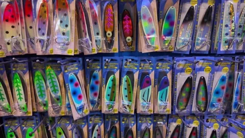 Variety of soft and hard plastic assortment of fishing lures and tackles on.. Stock Footage 311270983