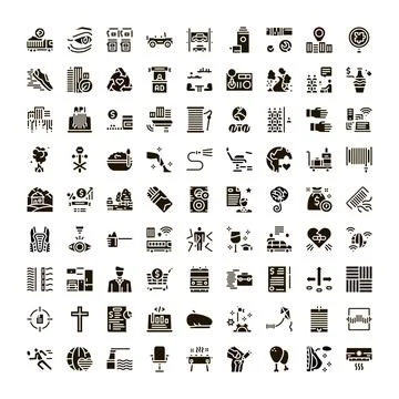 Variety of solid glyph icons collection Stock Illustration