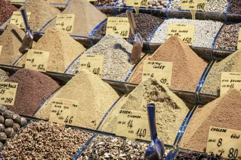 Variety of spices at bazaar Foto stock