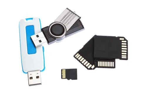 Variety of storage memory. On a white background. Stock Photos