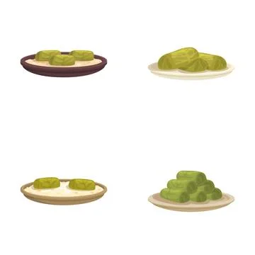 Variety of stuffed cabbage rolls on plates Stock Illustration