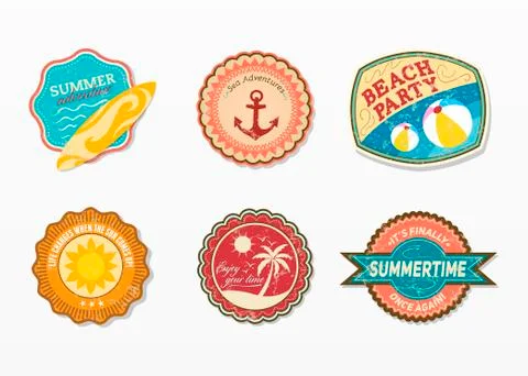 Variety of summer emblems set Illustrazione stock