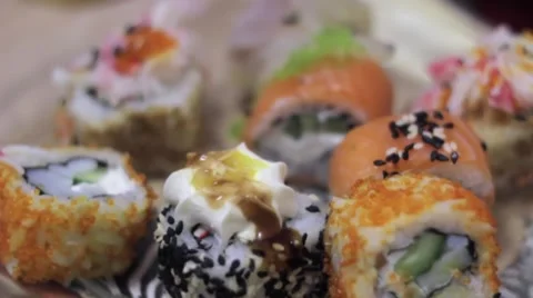 A variety of sushi closeup Stock Footage 64360159