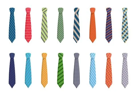 Variety of ties set. Elegant blue striped textiles with red checkers pink wavy Stock Illustration