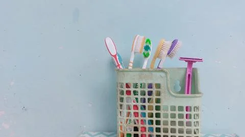 A variety of toothbrush options with different models and colors Stock Photos