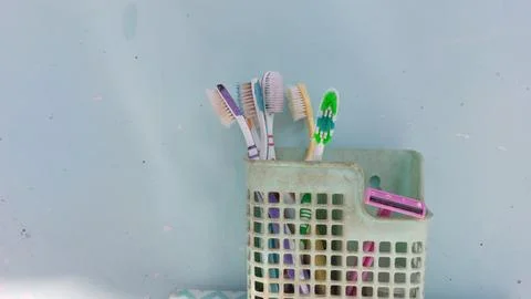 A variety of toothbrush options with different models and colors Stock Photos