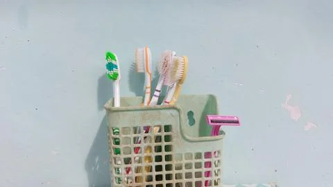 A variety of toothbrush options with different models and colors Stock Photos