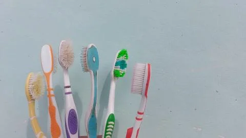 A variety of toothbrush options with different models and colors Stock Photos