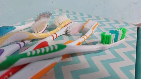 A variety of toothbrush options with different models and colors Stock Photos