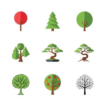 Variety of tree illustrations Stockillustratie