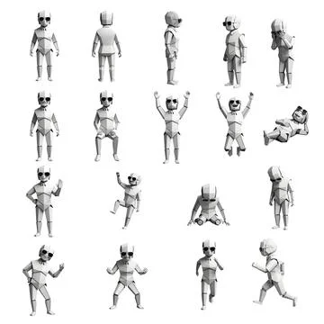 A variety of unique 3D characters display an array of lively poses and expr.. Stock Illustration