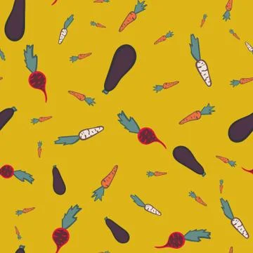 Variety of vegetables seamless vector pattern Illustrazione stock