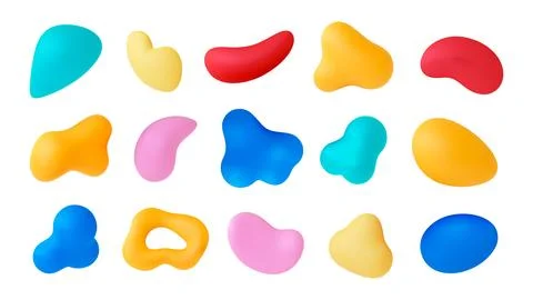 Various 3d abstract modern shapes. Isolated liquid forms, plasticine render Stock Illustration