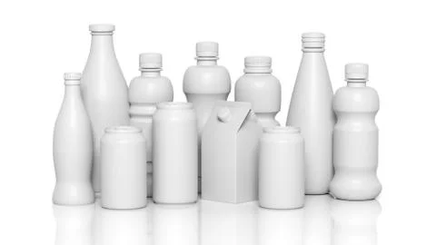 Various 3D blank refreshment containers mockup isolated on white. Stock Illustration