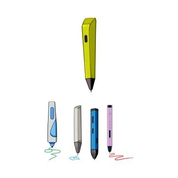 Various 3d printing pens creating new ideas Stock Illustration