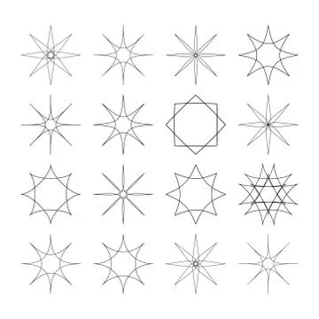Various abstract geometric symbol set.Vector outline illustration. Stock Illustration