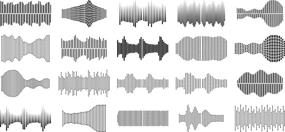 Various abstract sound wave vector designs showcasing unique patterns suita.. Stockillustratie