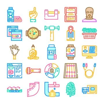 Various activities and tools collection flat outline concept Illustrazione stock