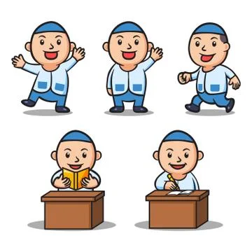 Various Activity Of Boy Islamic School Kids Character Set Stock Illustration