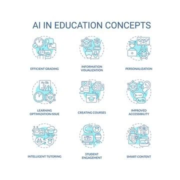 Various AI in education concept editable icons Stock Illustration