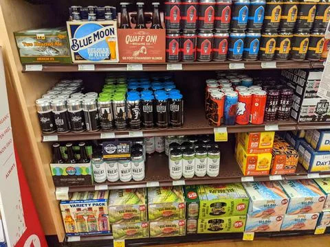 Various Alcohol Available for Purchase Fotos de archivo