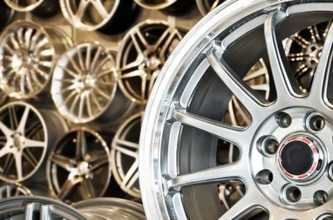 Various alloy wheels Foto stock