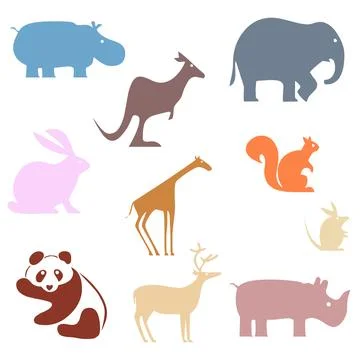 Various animal colorful flat vector icon set Stock Illustration