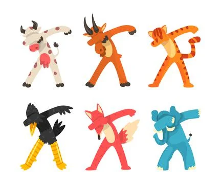 Various Animals Standing in Dub Dancing Pose Vector Set Stock Illustration