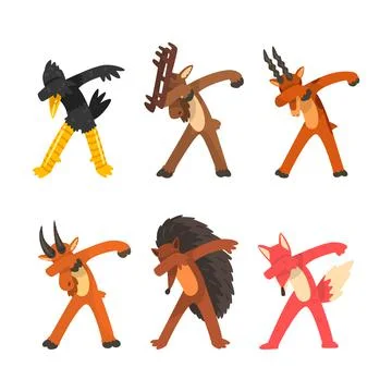 Various Animals Standing in Dub Dancing Pose Vector Set 스톡 일러스트
