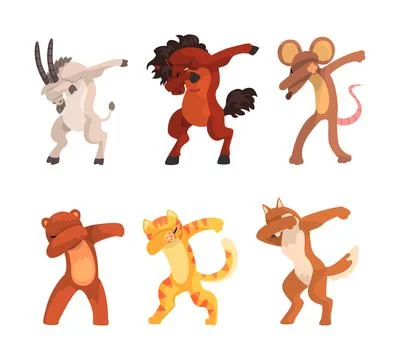 Various Animals Standing in Dub Dancing Pose Vector Set Stock Illustration